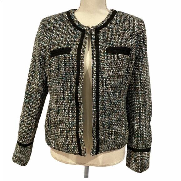 Daisy Fuentes Boucle Tweed Collarless Suit Jacket Sz M - Picture 1 of 6